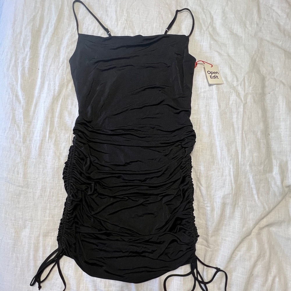 NWT Open Edit Square Neck Black Ruched Bodycon Mini Dress M - Picture 9 of 9